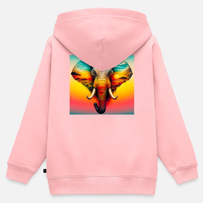 éléphant - Sweat Premium à capuche zippé enfant bio - rose