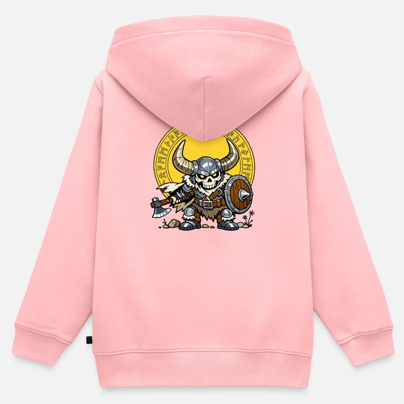 Crâne viking - Sweat Premium à capuche zippé enfant bio - rose