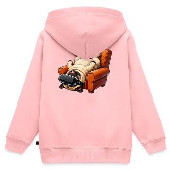 Mops mit VR Brille im Sessel - Kinder Premium Organic Zip Hoodie - Rosa - Hinten - AI Model Kid Female (0cm)