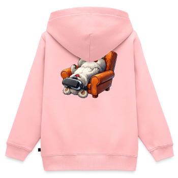 Hund mit VR Brille im Sessel - Kinder Premium Organic Zip Hoodie - Rosa - Hinten - AI Model Kid Female (0cm)
