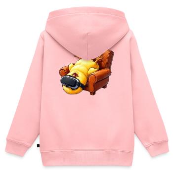 Küken mit VR Brille im Sessel - Kinder Premium Organic Zip Hoodie - Rosa - Hinten - AI Model Kid Female (0cm)