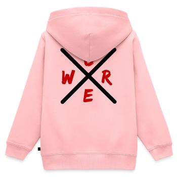 Crew Brush Rot Wortmark - Kinder Premium Organic Zip Hoodie - Rosa - Hinten - AI Model Kid Female (0cm)