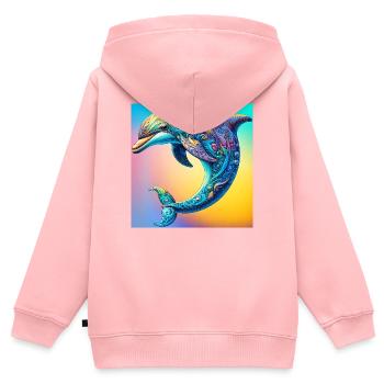 Delfin - Kinder Premium Organic Zip Hoodie - Rosa - Hinten - AI Model Kid Female (0cm)