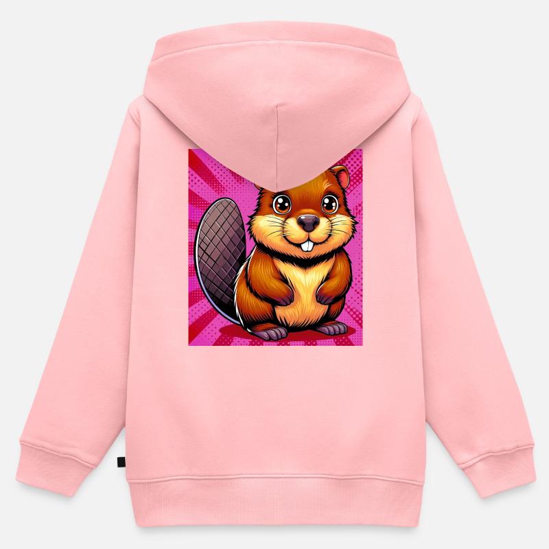 castor - Sweat Premium à capuche zippé enfant bio - rose