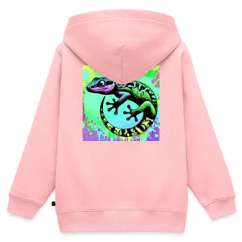 Gecko - Kinder Premium Organic Zip Hoodie - Rosa - Hinten - AI Model Kid Female (0cm)