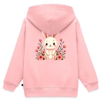 Kaninche mit Blumen - Kinder Premium Organic Zip Hoodie - Rosa - Hinten - AI Model Kid Female (0cm)