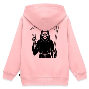 Grim Reaper Gives a Peace Signal - Kids Premium Organic Zip-up Hoodie - rose - Back - AI Model Kid Female (0cm)
