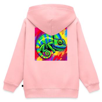 Chamäleon - Kinder Premium Organic Zip Hoodie - Rosa - Hinten - AI Model Kid Female (0cm)