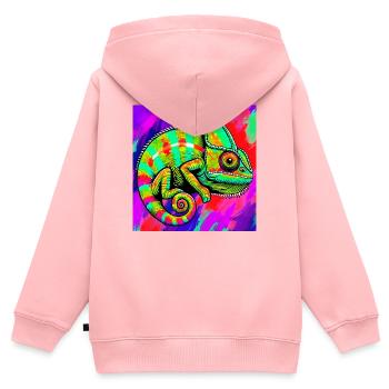 Chamäleon - Kinder Premium Organic Zip Hoodie - Rosa - Hinten - AI Model Kid Female (0cm)