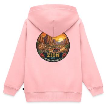 Coucher de soleil dans le parc national de Zion, déserts de l’Utah - Sweat Premium à capuche zippé enfant bio - rose - Dos - AI Model Kid Female (0cm)