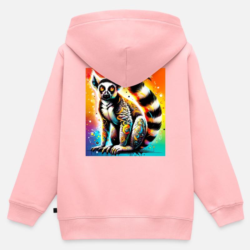Lémurien - Sweat Premium à capuche zippé enfant bio - rose