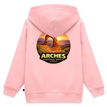 Arches Nationalpark Utah Delicate Arch  - Kinder Premium Organic Zip Hoodie - Rosa - Hinten - AI Model Kid Female (0cm)