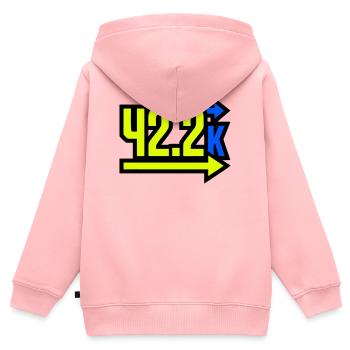 Fier arrivant au marathon 42,2 km - Sweat Premium à capuche zippé enfant bio - rose - Dos - AI Model Kid Female (0cm)