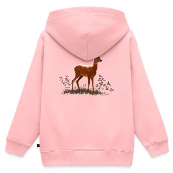 Chevreuil - Sweat Premium à capuche zippé enfant bio - rose - Dos - AI Model Kid Female (0cm)