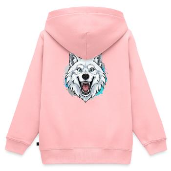 Weißer Wolf Kopf Cartoon Blau Akzente - Kinder Premium Organic Zip Hoodie - Rosa - Hinten - AI Model Kid Female (0cm)