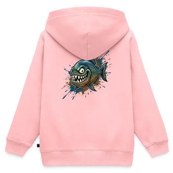 Mutiger Piranha mit Farbspritzern - Kinder Premium Organic Zip Hoodie - Rosa - Hinten - AI Model Kid Female (0cm)