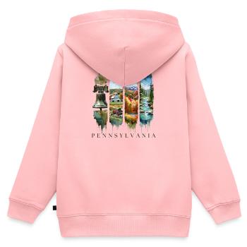 Pennsylvania Travel – Liberty Bell & Autumn Spirit - Kinder Premium Organic Zip Hoodie - Rosa - Hinten - AI Model Kid Female (0cm)