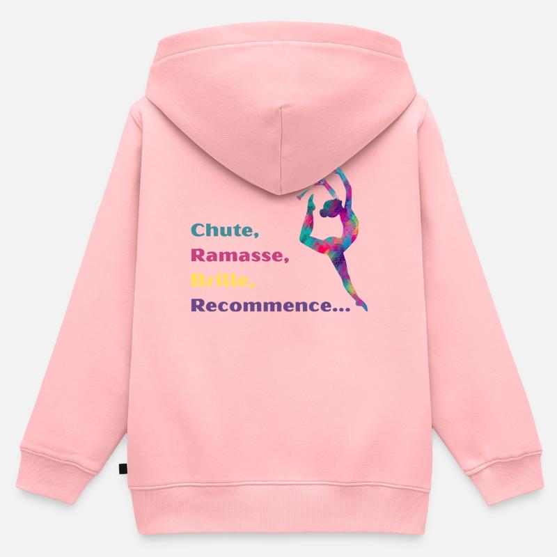 Chute-_Ramasse-_Recommence-- - Sweat Premium à capuche zippé enfant bio - rose