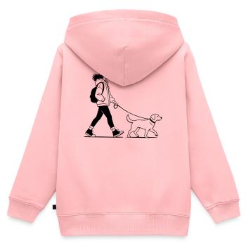 Gassi gehen mit dem Hund - Kinder Premium Organic Zip Hoodie - Rosa - Hinten - AI Model Kid Female (0cm)