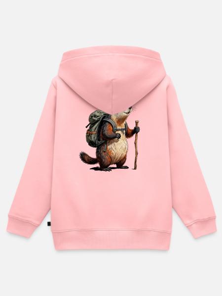Murmeltierwanderer auf Wanderung - Kinder Premium Organic Zip Hoodie - Rosa