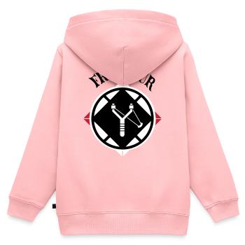 Slinger-Emblem - Kinder Premium Organic Zip Hoodie - Rosa - Hinten - AI Model Kid Female (0cm)
