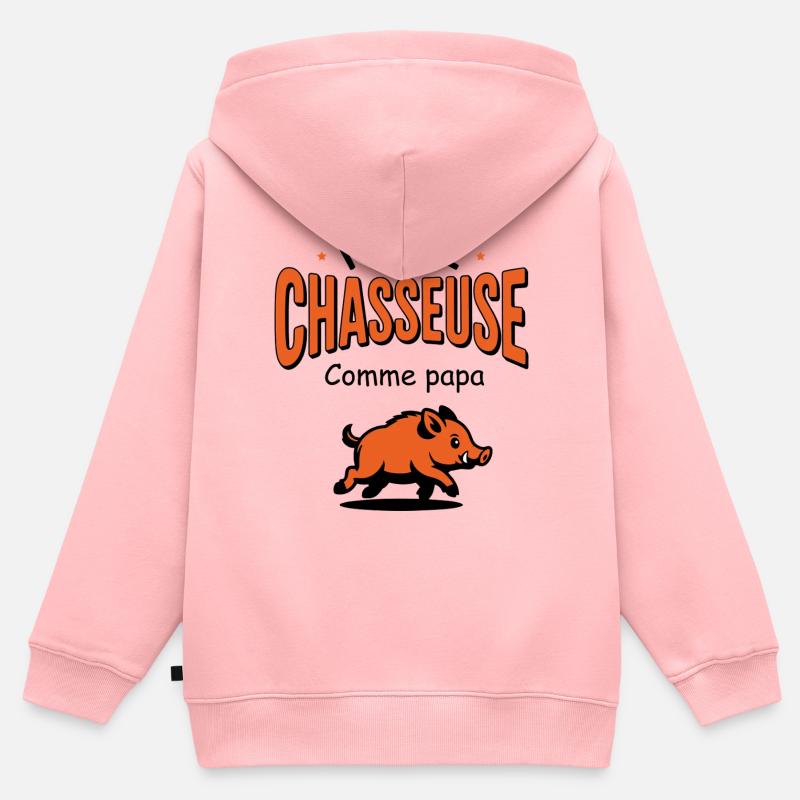 future_chasseuse_comme_papa - Sweat Premium à capuche zippé enfant bio - rose