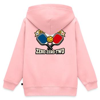 Zero-Zero-Two Paddelball Emblem - Kinder Premium Organic Zip Hoodie - Rosa - Hinten - AI Model Kid Female (0cm)