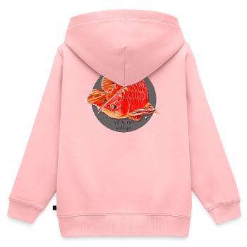 Illustration du poisson Arowana dans un cercle gris - Sweat Premium à capuche zippé enfant bio - rose - Dos - AI Model Kid Female (0cm)