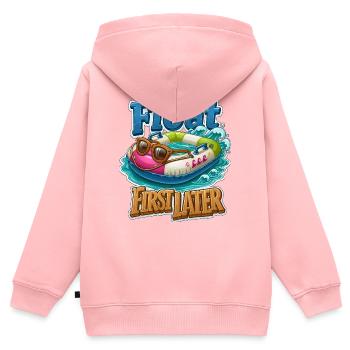 Flotte d’abord, puis après - Sweat Premium à capuche zippé enfant bio - rose - Dos - AI Model Kid Female (0cm)