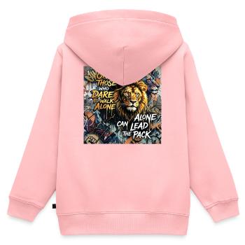 Löwe Motivation Dare To Walk Alone Spruch Graffiti - Kinder Premium Organic Zip Hoodie - Rosa - Hinten - AI Model Kid Female (0cm)