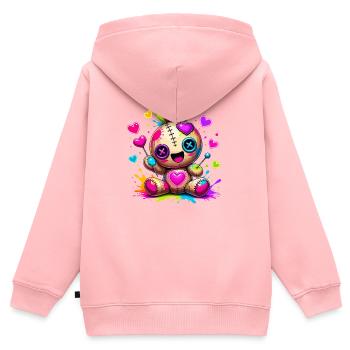 Patchwork-Kuscheltier mit Neonherzen - Kinder Premium Organic Zip Hoodie - Rosa - Hinten - AI Model Kid Female (0cm)