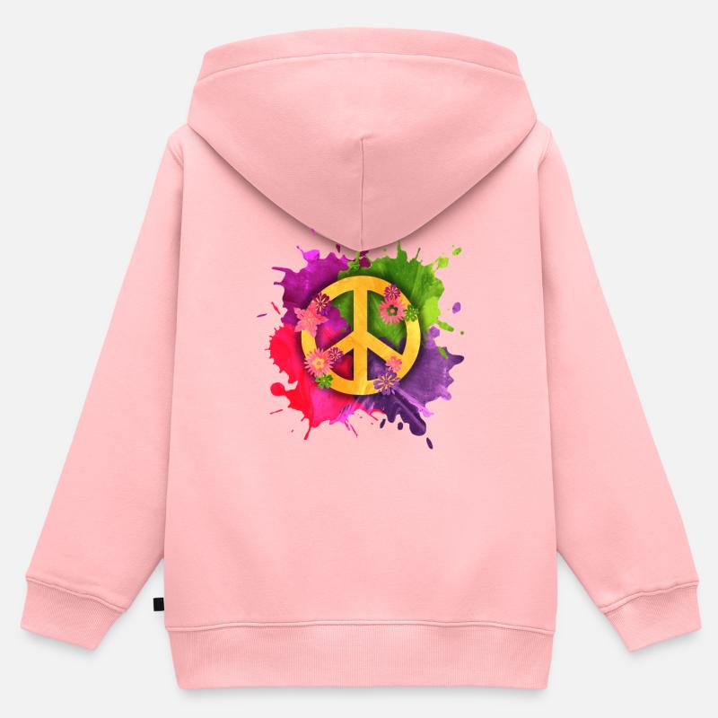 Signe de paix Hippie Splash – Flower Power - Sweat Premium à capuche zippé enfant bio - rose