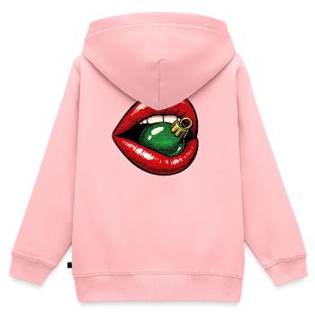 Weihnachtskußmund .1 - Kinder Premium Organic Zip Hoodie - Rosa - Hinten - AI Model Kid Female (0cm)