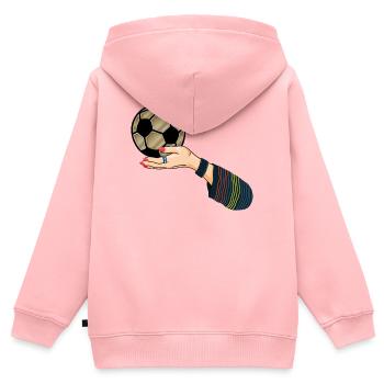 Main avec ballon de football - Sweat Premium à capuche zippé enfant bio - rose - Dos - AI Model Kid Female (0cm)