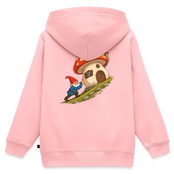 Le nain de la maison champignon tire la maison - Sweat Premium à capuche zippé enfant bio - rose - Dos - AI Model Kid Female (0cm)