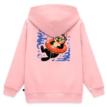 Lustiger Otter mit Taucherbrille - Kinder Premium Organic Zip Hoodie - Rosa - Hinten - AI Model Kid Female (0cm)