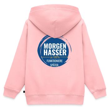Morgenhasser – Zu 100% funktioniere später - Kinder Premium Organic Zip Hoodie - Rosa - Hinten - AI Model Kid Female (0cm)