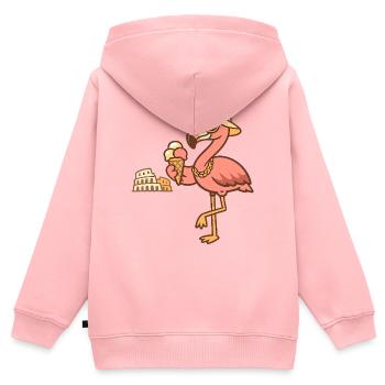 Un flamant rose avec glace au Koloseum - Sweat Premium à capuche zippé enfant bio - rose - Dos - AI Model Kid Female (0cm)