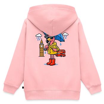 Dessin animé de London Rain Flamingo - Sweat Premium à capuche zippé enfant bio - rose - Dos - AI Model Kid Female (0cm)