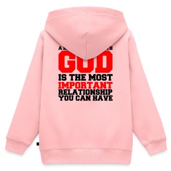 a_relationship_with_god2 - Sweat Premium à capuche zippé enfant bio - rose - Dos - AI Model Kid Female (0cm)