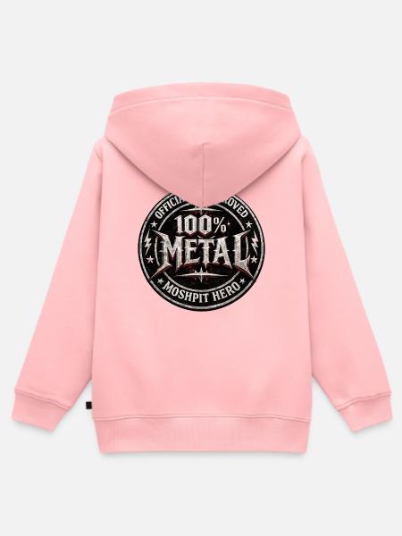 100% Metal Hero Patch - Kinder Premium Organic Zip Hoodie - Rosa