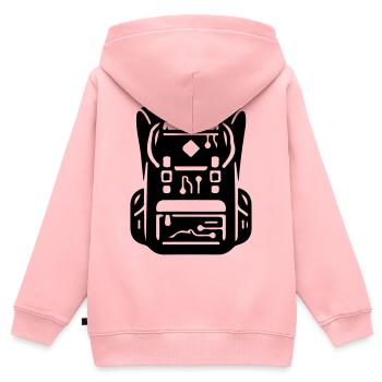 Voyage de camping avec symbole de sac à dos - Sweat Premium à capuche zippé enfant bio - rose - Dos - AI Model Kid Female (0cm)