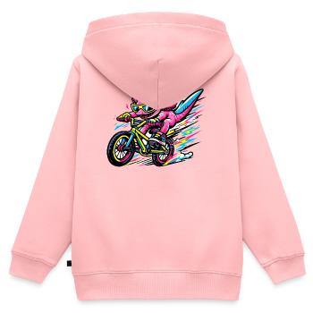 Axolotl néon à vélo - Sweat Premium à capuche zippé enfant bio - rose - Dos - AI Model Kid Female (0cm)