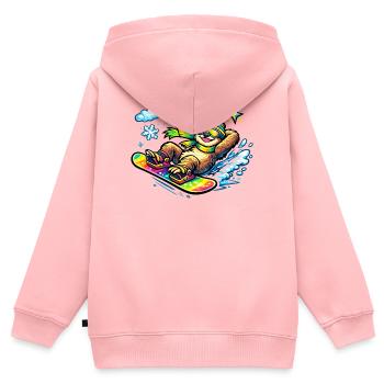Paresseux Snow Surfer - Sweat Premium à capuche zippé enfant bio - rose - Dos - AI Model Kid Female (0cm)