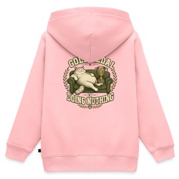 Médaille d’or dans Doing Nothing Cat - Sweat Premium à capuche zippé enfant bio - rose - Dos - AI Model Kid Female (0cm)