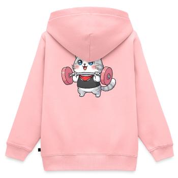 Le chat soulève des poids - Sweat Premium à capuche zippé enfant bio - rose - Dos - AI Model Kid Female (0cm)