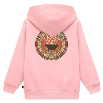 Emblème Retro BBQ Grill Flames - Sweat Premium à capuche zippé enfant bio - rose - Dos - AI Model Kid Female (0cm)