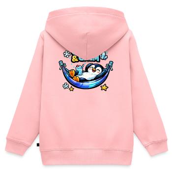 Cool & Calm Penguin Relax - Sweat Premium à capuche zippé enfant bio - rose - Dos - AI Model Kid Female (0cm)