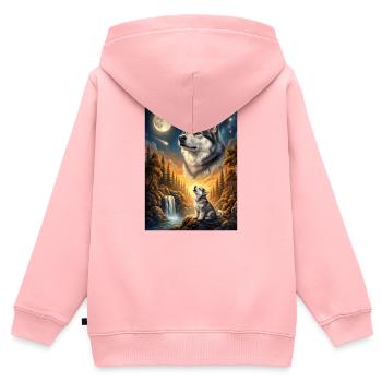 Hurler à la Lune Chien Mème d’Alaska - Sweat Premium à capuche zippé enfant bio - rose - Dos - AI Model Kid Female (0cm)