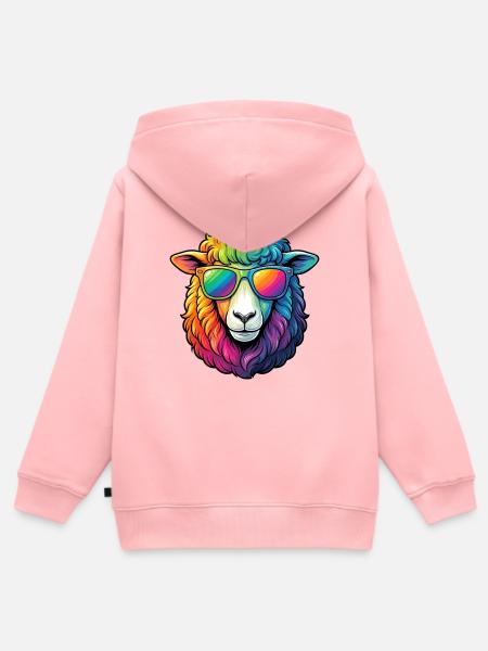 Regenbogen Schaf mit Sonnenbrille Schafe - Kinder Premium Organic Zip Hoodie - Rosa